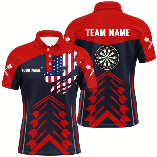 Goofygear Navy Red Us Flag Mens Darts Polo Shirt Custom Patriotic Darts Shirt For Men Dart Jerseys