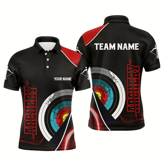 Goofygear Personalized 3D Targets Archery Polo Shirts For Men, Custom Red Black Arrows Archery Team Shirts