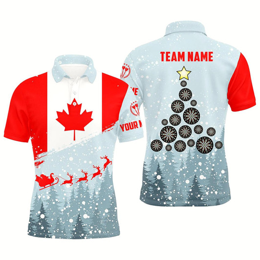 Goofygear Christmas Canada Flag Men Darts Polo Shirt Custom Patriotic Dart Shirt For Men Dart Jersey