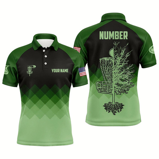 Goofygear Dark Green Geometric Mens Disc Golf Polo Shirts Customized Disc Golf Shirts For Men
