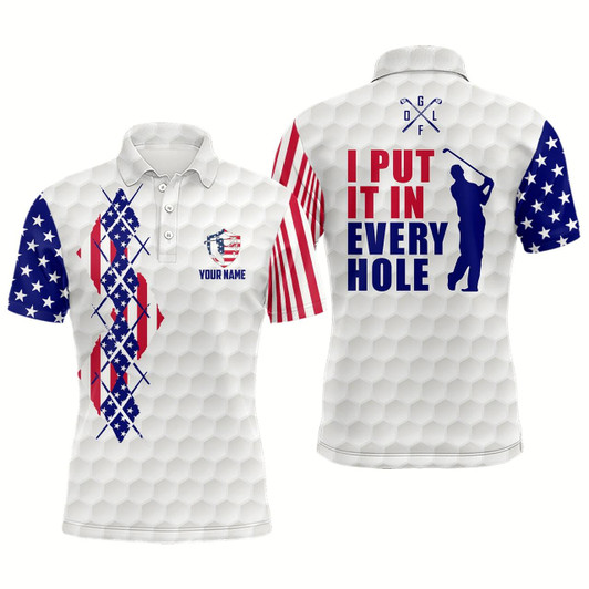 Goofygear American Flag Argyle Mens Golf Polo Shirts, Personalized Patriotic Us Golf Shirts For Men
