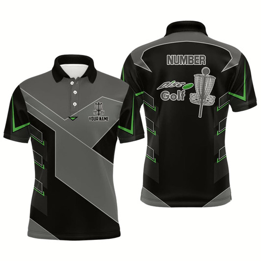 Goofygear Mens Disc Golf Polo Shirts Custom Name, Number Black Disc Golf Shirt, Disc Golf Outfit For Men