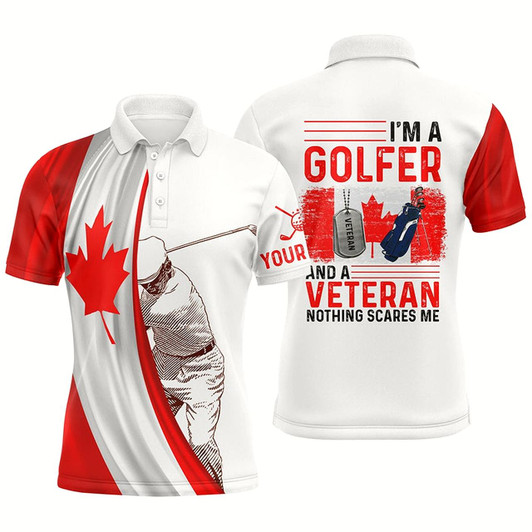 Goofygear Im A Golfer And A Veteran Canada Flag Mens Golf Polo Shirt Custom Patriotic Golf Tops For Men