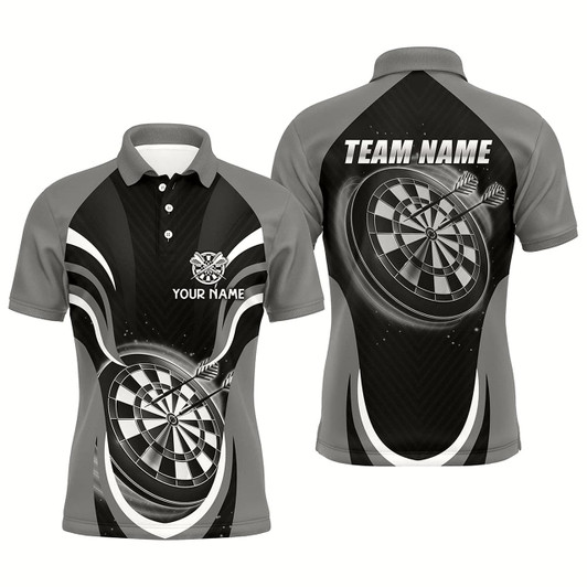 Goofygear Personalized Black Grey Mens Darts Polo Shirt Custom Cool Dart Shirt For Men Darts Jersey