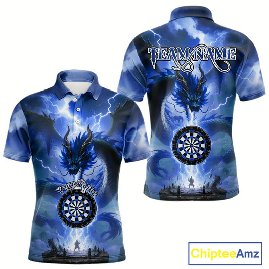 Goofygear Custom Lightning Blue Dragon Dartboard Darts Polo Shirt For Men Darts Team Jersey