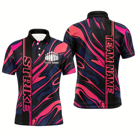 Goofygear Custom Pink Camo Strike Bowling Polo Shirts For Men, Striking Bowling Team Uniform
