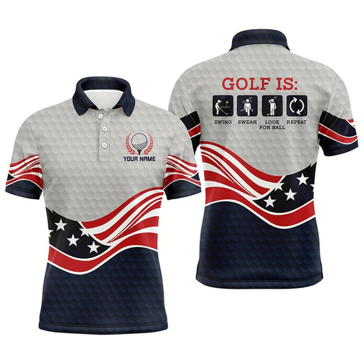 Goofygear American Flag Golf Shirts For Men, Personalized Funny Golf Polo Shirts For Mens, Golfer Gifts