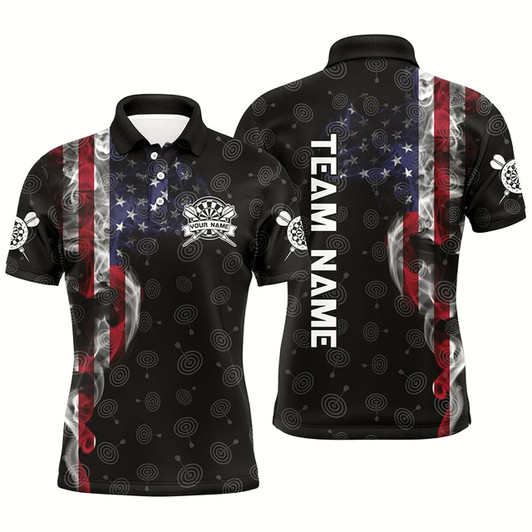 Goofygear Smoky American Flag Mens Darts Polo Shirt Custom Patriotic Dart Shirts For Men Dart Jersey