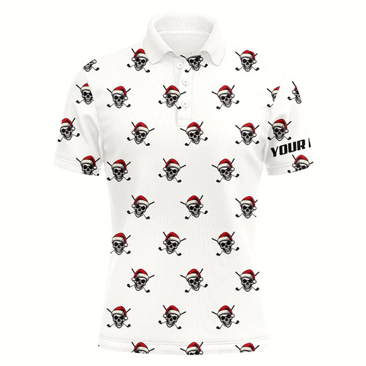 Goofygear Funny Skull Santa Christmas Pattern Mens Golf Polo Shirt Custom Christmas Golf Outfits For Men