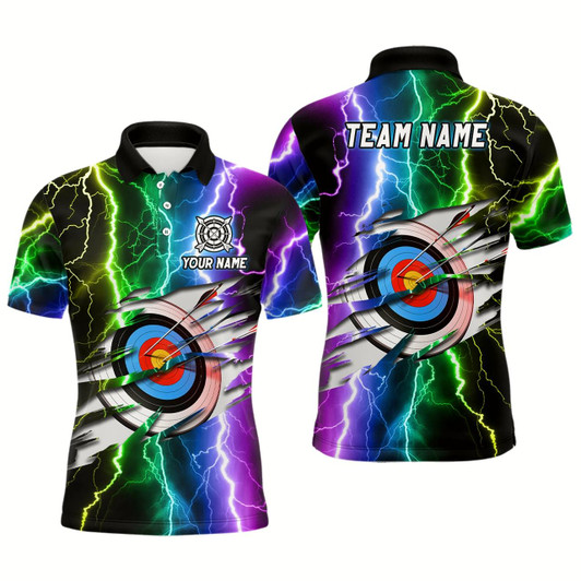 Goofygear Personalized Archery Colorful Thunder Lightning Men Polo Shirts Custom Archery 3D Target Shirts