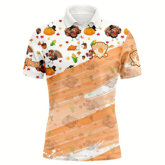 Goofygear Mens Golf Polo Shirts Custom White And Orange Turkey Thanksgiving Autumn Pattern Golf Attire For Men Style 2