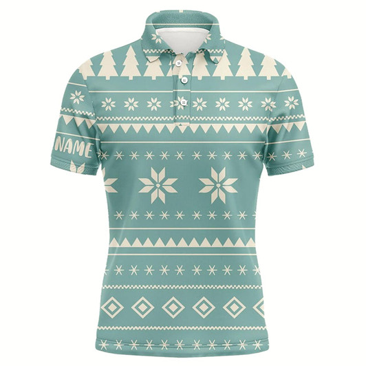Goofygear Mint Christmas Pattern With Tree Snowflakes Mens Golf Polo Shirts Holiday Winter Men Golf Tops