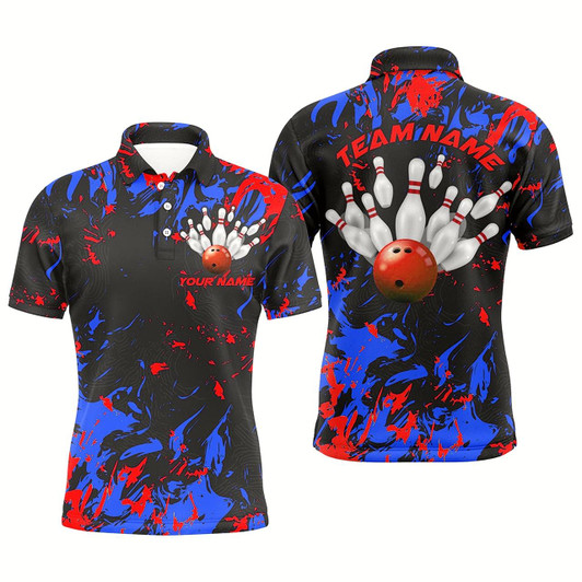 Goofygear Blue And Red Camo Bowling Team Shirts Custom Men Polo Shirts Bowling League Shirts
