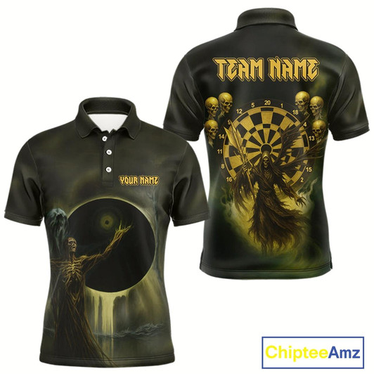 Goofygear Custom Brown Skeleton Dartboard Darts Polo Shirt For Men - Darts Jersey