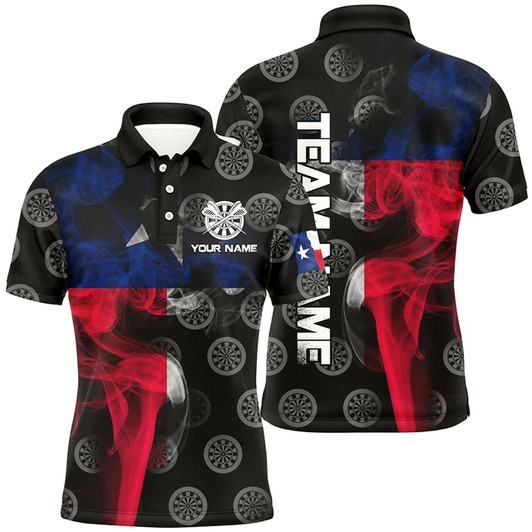 Goofygear Personalized Smoke Texas Flag Dart Polo Shirts, Custom Patriotic Darts Shirts For Men Dart Jerseys Style 2