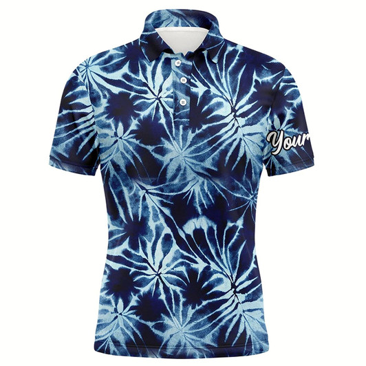 Goofygear Mens Golf Polo Shirts With Blue Tie Dye Background Custom Name Golf Shirt, Golfing Gift Style 2