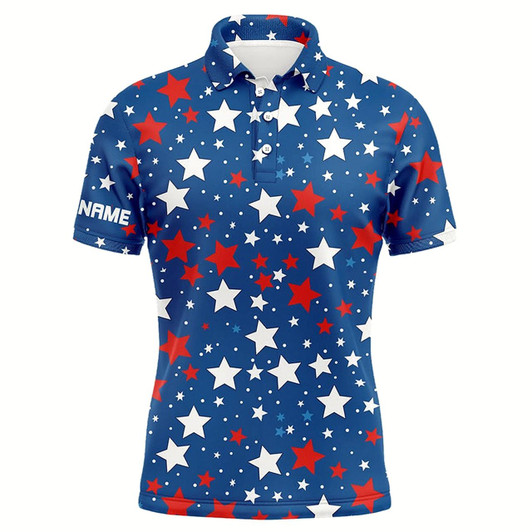 Goofygear Mens Golf Polo Shirts Custom Red, White And Blue Stars Pattern Patriotic Golf Shirt Mens