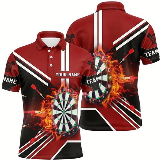 Goofygear Black Red Flame Dartboard Mens Polo Shirt Custom Fire Darts Shirts For Men Dart Jersey