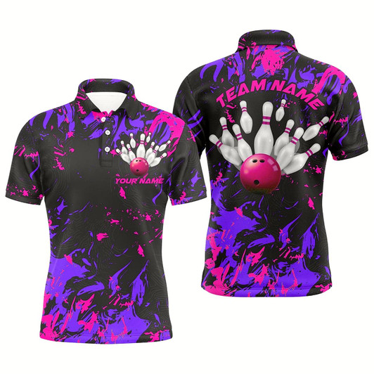 Goofygear Purple And Pink Camo Bowling Team Shirts Custom Men Polo Shirts Bowling League Shirts