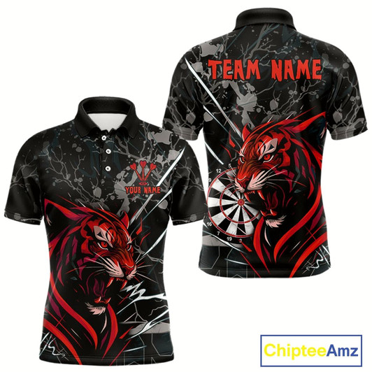 Goofygear Custom Men'S Darts Polo Shirt Fierce Tiger & Dartboard - Personalized Name & Team