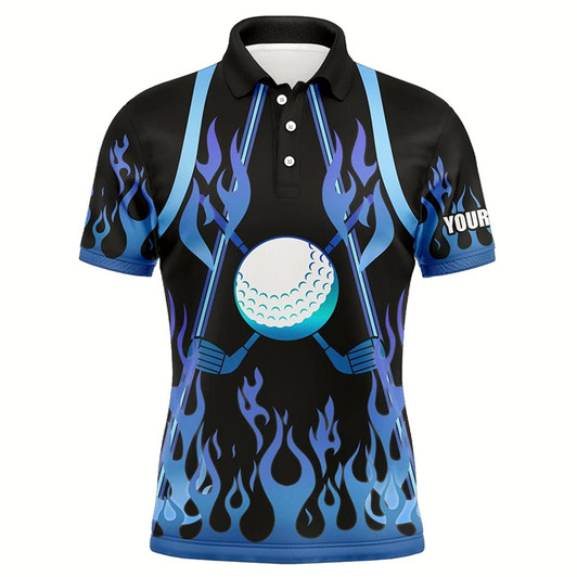 Goofygear Mens Golf Polo Shirts Blue Fire Pattern Golf Clubs Shirt For Mens, Personalized Golf Gifts Style 3