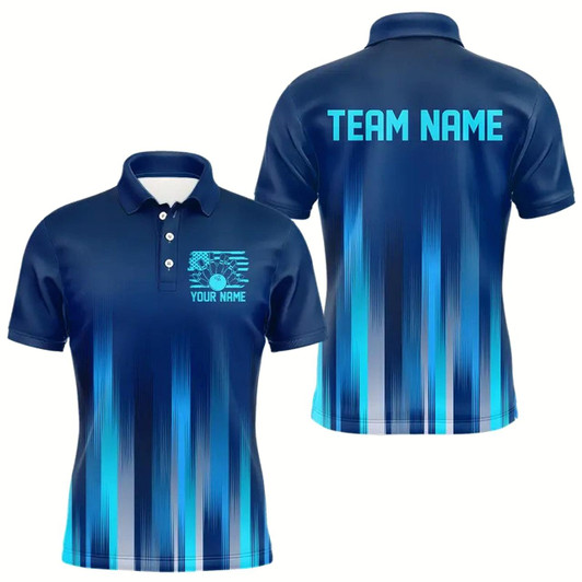 Goofygear Custom Blue Us Bowling Polo Shirts For Men, Bowling Team Shirts, Bowling Jeyseys With Name Style 1