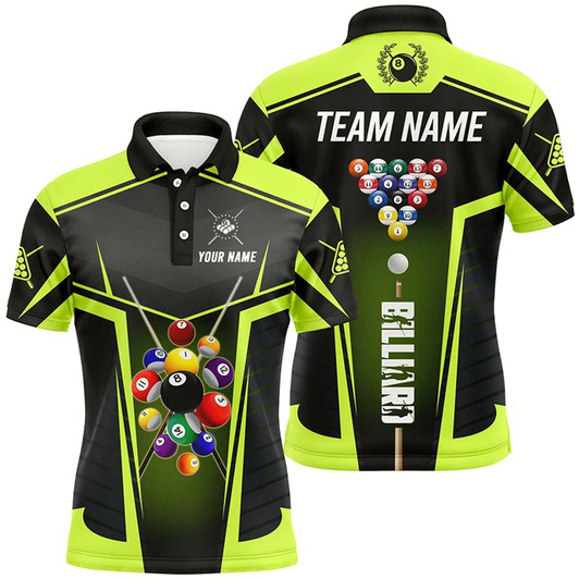 Goofygear Personalized Green Neon Jerseys Billiard Balls Polo Shirts For Men Custom 3D Pool League Shirts