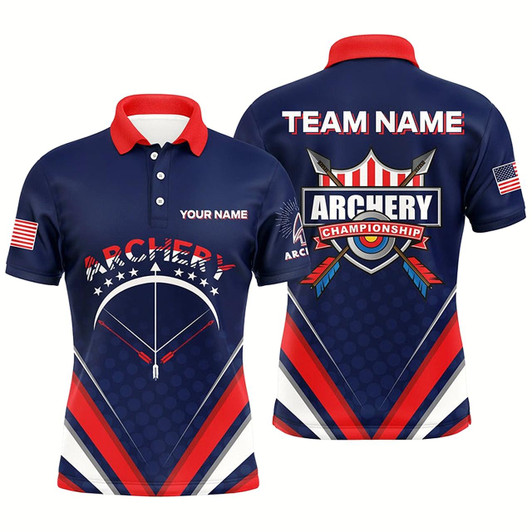 Goofygear Personalized Arrow Bow Archery Polo Shirts For Men, Custom Us Flag Archery Championship Shirts