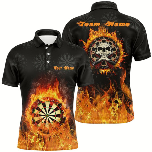 Goofygear Fire Flame Skull Darts Mens Polo Shirt Custom Scary Darts Shirt For Men Cool Dart Jerseys