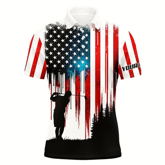Goofygear American Flag Mens Golf Polo Shirts Custom Name Mens Golfer Patriotic Golf Tops For Men