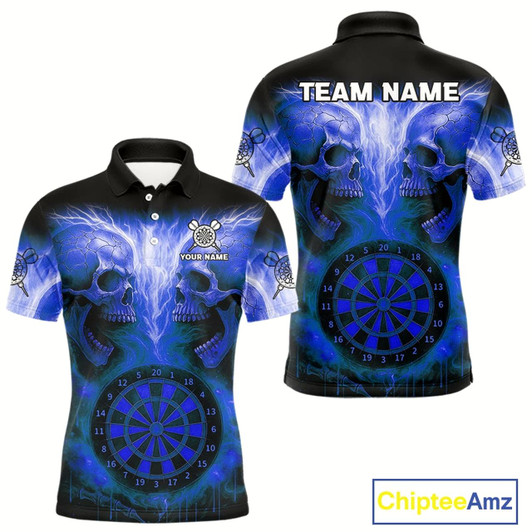 Goofygear Custom Lightning Orange Skulls Dartboard Polo Darts Shirt For Men Outfit Dart Team Jersey