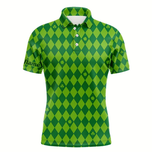 Goofygear Personalized Green Argyle Pattern Men Golf Polo Shirts Custom St Patrick Day Golf Tops For Men Style 2