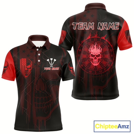 Goofygear Custom Darts Team Polo Shirt For Men Red Flame Dartboard - Darts Jersey