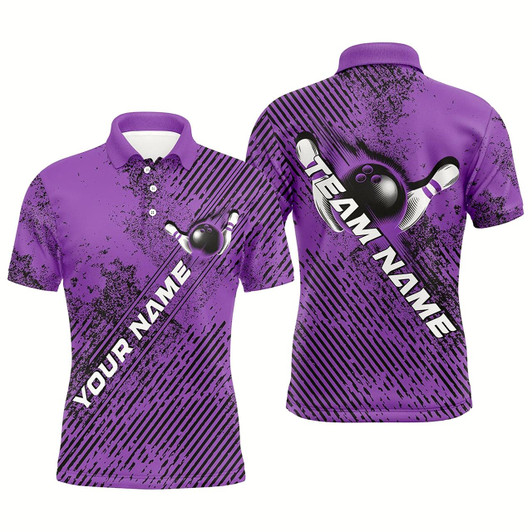 Goofygear Custom Purple Bowling Jerseys, Grunge Bowling Polo Shirts For Men Bowlers Outfits
