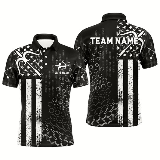 Goofygear Personalized Bw American Flag Archery Polo Shirts For Men, Custom Bows And Arrows Archery Shirts