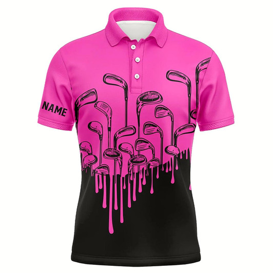 Goofygear Pink And Black Golf Clubs Mens Golf Polo Shirts Custom Male Golf Attire For Men, Golf Gifts For Men