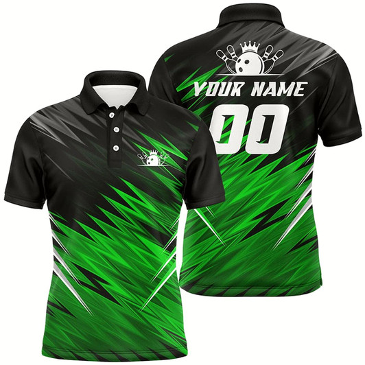 Goofygear Green And Black Men Short Sleeve Polo Shirts Custom Bowling Shirts For Men, Team Bowling Jerseys Bowler