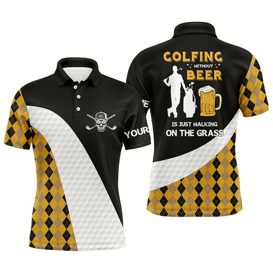 Goofygear Funny Golf Shirt For Men Custom Name Golfing Without Beer Is Just Walking On The Grass Golf Polo Shirt