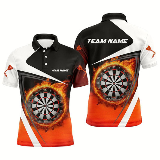 Goofygear Personalized Fire Flame Dartboard Dart 3D Polo Shirts For Men, Dart Shirts Custom Mens Dart Jerseys Style 3