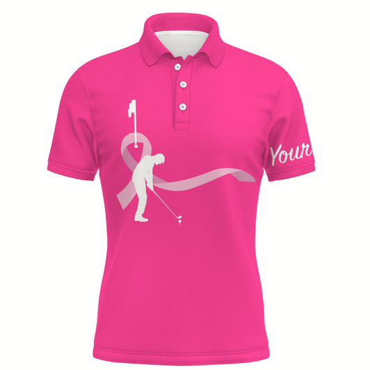 Goofygear Breast Cancer Awareness Golf Shirts Custom Mens Golf Polo Shirts, Pink Ribbon Golf Shirts