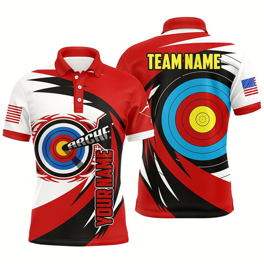 Goofygear Personalized Name 3D Target Archery Polo Shirts For Men, Custom American Flag Archery Team Shirts