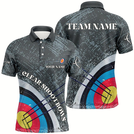 Goofygear Personalized Vintage Grey 3D Target Archery Polo Shirts For Men, Clear Shoot Bows Archery Shirts