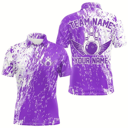 Goofygear Personalized White And Purple Bowling Team Polo Shirts For Men, Bowling Tournament Outfits