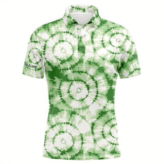 Goofygear Mens Golf Polo Shirt With Green Tie Dye Pattern Custom Name Team Golf Tops For Men Golfers