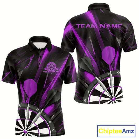 Goofygear Custom Black And Purple Dart Jerseys, Dart Polo Shirts For Men Team Jerseys