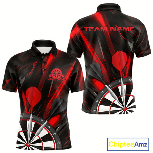 Goofygear Custom Black And Red Dart Jerseys, Dart Polo Shirts For Men Team Jerseys