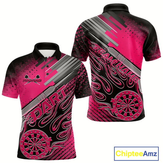 Goofygear Custom Black And Pink Flame Dartboard Dart Polo Shirts For Men, Dart Uniform