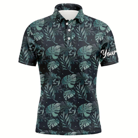 Goofygear Mens Golf Polo Shirts With Monstera Leaves Tropical Custom Name Golf Shirt, Golfing Gifts