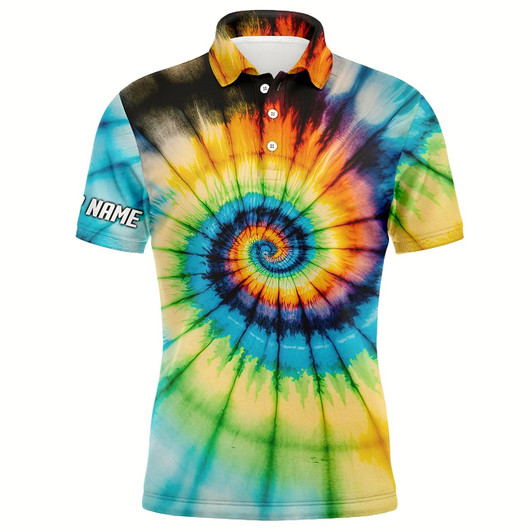 Goofygear Mens Golf Polo Shirt With Colorful Swirl Tie Dye Background Custom Team Golf Shirts For Mens Golfers Style 1