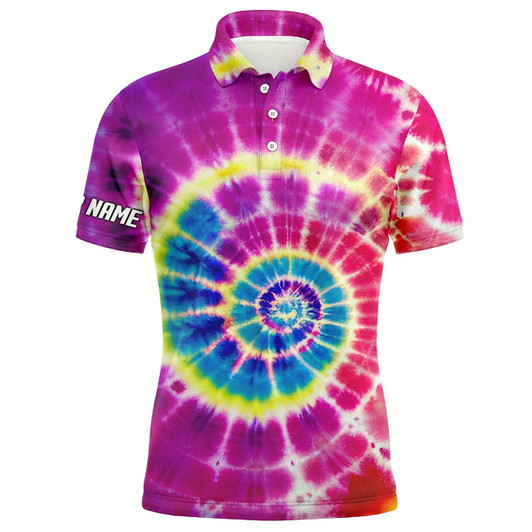 Goofygear Mens Golf Polo Shirt With Colorful Spiral Tie Dye Background Custom Team Golf Shirts For Mens Golfers Style 2